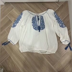 J.Crew White Gauze Embroidered Blouse
